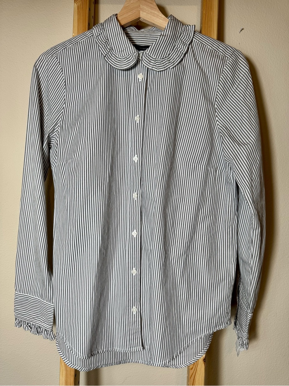 NWOT J.Crew Ruffle Peter Pan Collar Striped Button Down Shirt Small